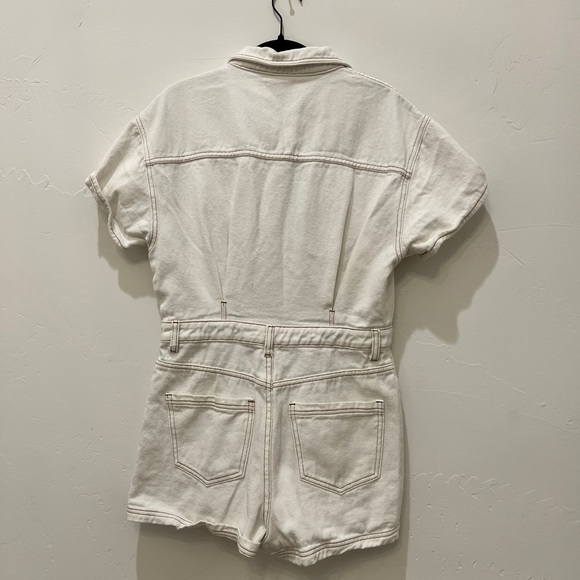 White Denim Button Up Romper Football Gameday Outfit - Picture 5 of 5